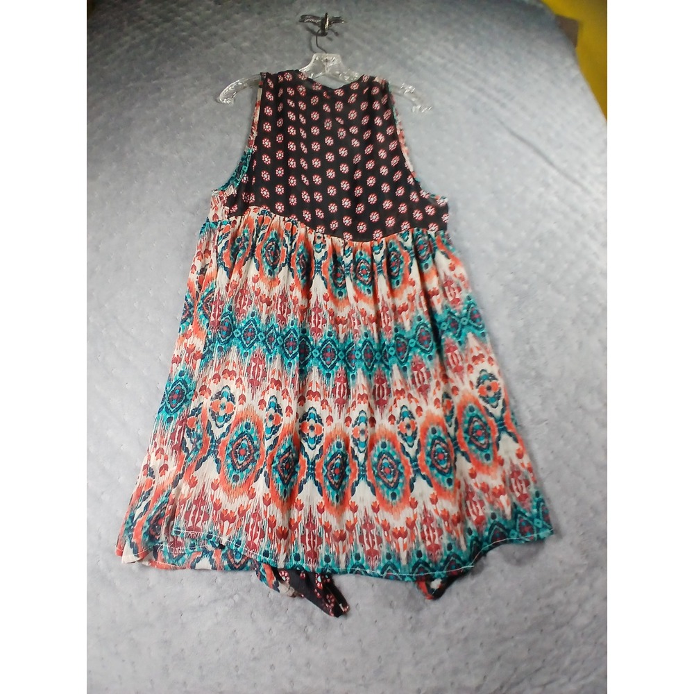 Exhilaration. Boho Open Front Vest Ikat Floral. Casual Layering Resort/Beach - Picture 2 of 6